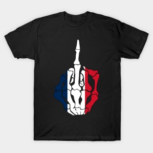 Skeleton Middle Finger France Flag T-Shirt T-Shirt